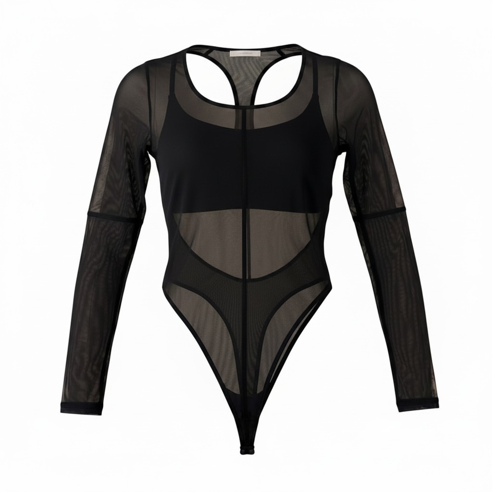 Gymshark Women's Black Long Sleeve Mesh Contrast Bodysuit Size S